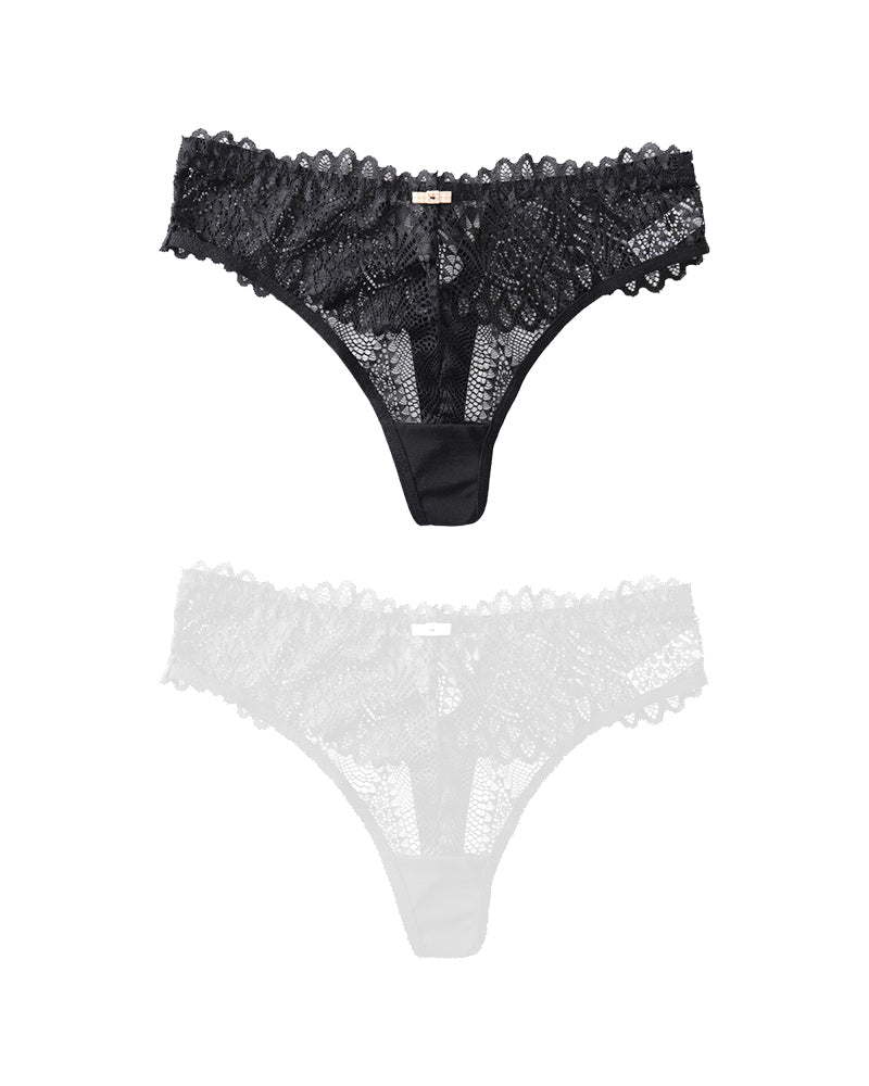 2 Sets Transparent Hollow Cross Lace Lace Thong
