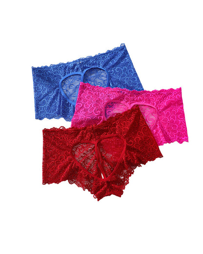 4 Sets Sexy Lace Heart-Shaped Design Hollow Jacquard Women's Mid-Waist Underwear