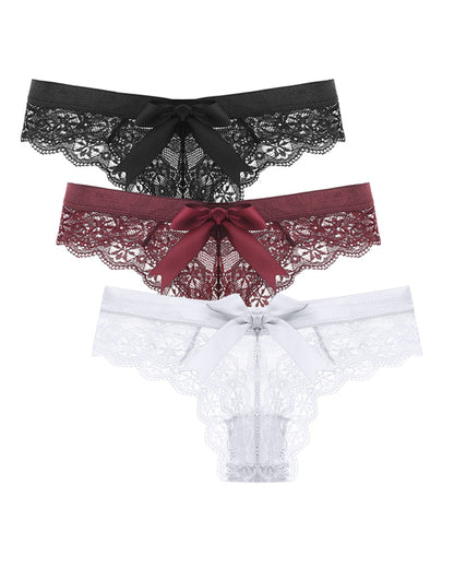 4 Sets Low waist seamless breathable bow lace panties
