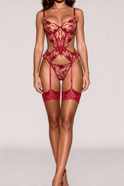 Komplet bielizny damskiej trzy części - MIRAGE Rouge